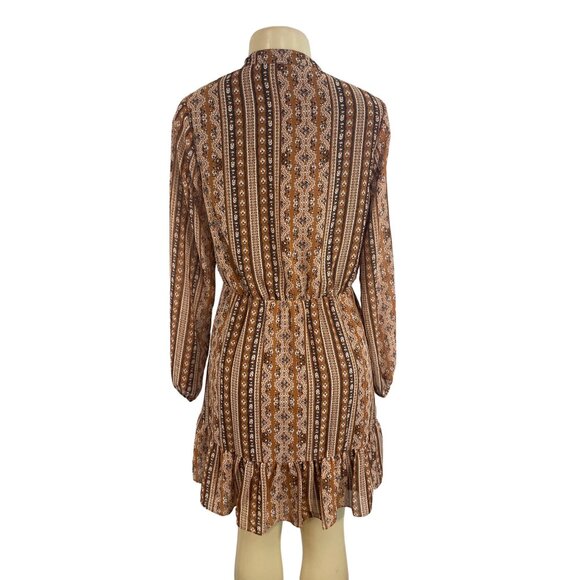 Charming Charlie Women's Brown Printed Long Sleeve Dress Sz M - Picture 4 of 9